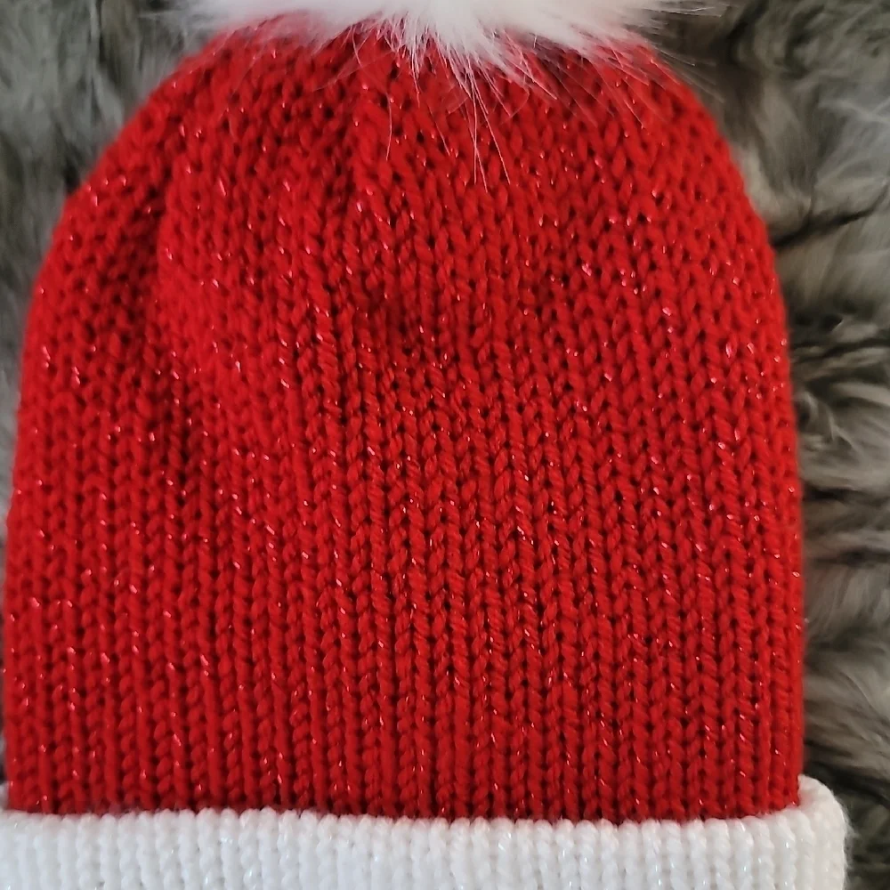 Red and White Kids Pom Pom Beanie